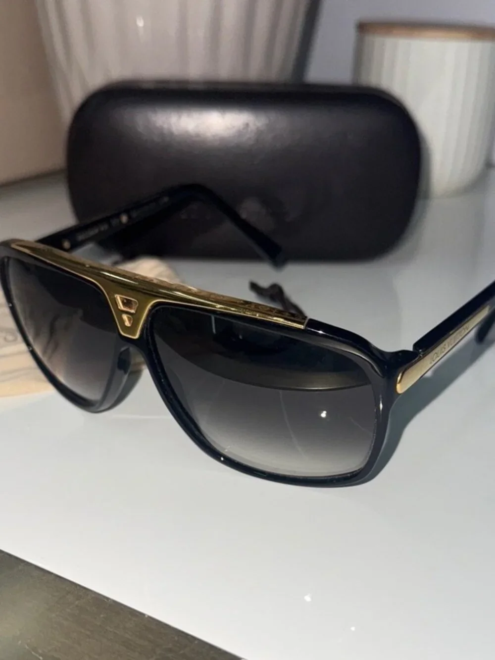 LV Black & Gold Oversized Aviator Sunglasses